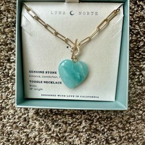 Luna Norte Gold Toggle Necklace with Aqua Heart Pendant